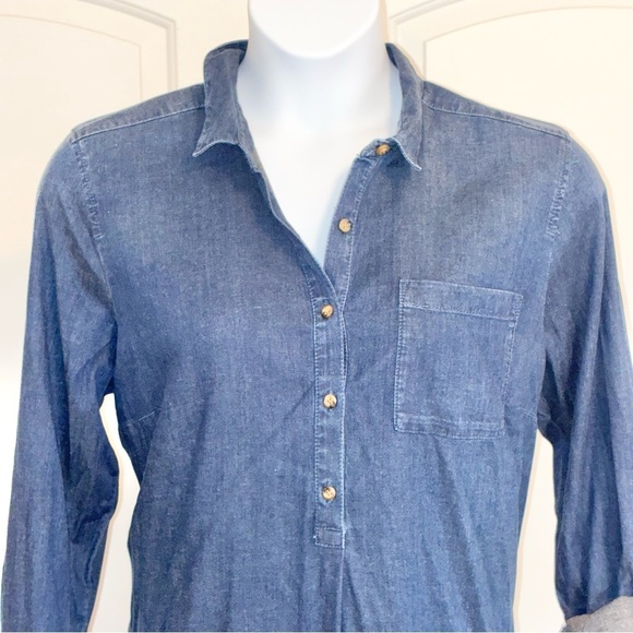 J. Jill Denim Dress Womens XL Tall Blue Chambray Roll Tab Sleeve NWT - Picture 2 of 9